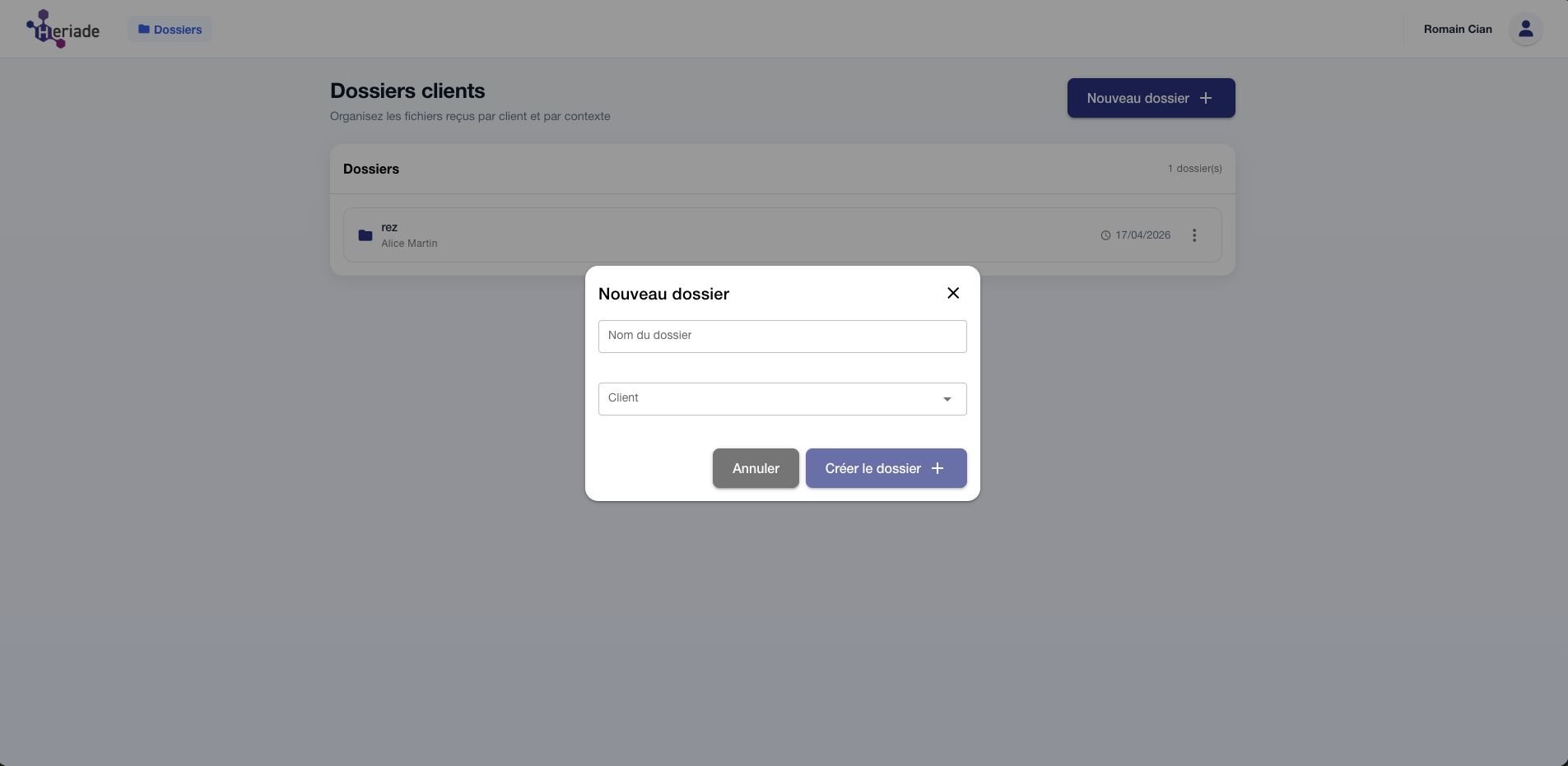 Dialog de creation d un dossier